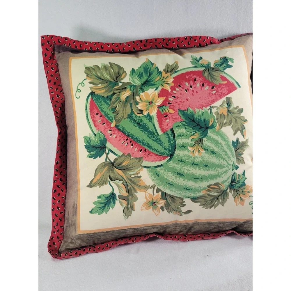 Vintage Watermelon Floral Throw Pillow Square 16x16 Down Feather Filled Bordered